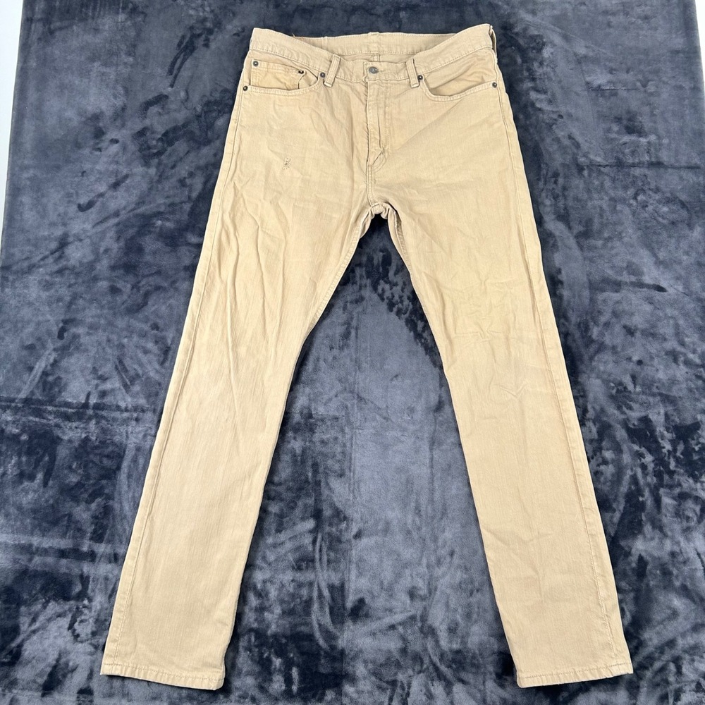 Levi's 513 Slim Straight Pants Mens 34x32 Tan Khaki Casual Denim Jeans
